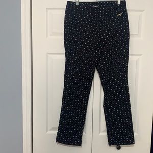 Stretchy women black pants with white polka dots